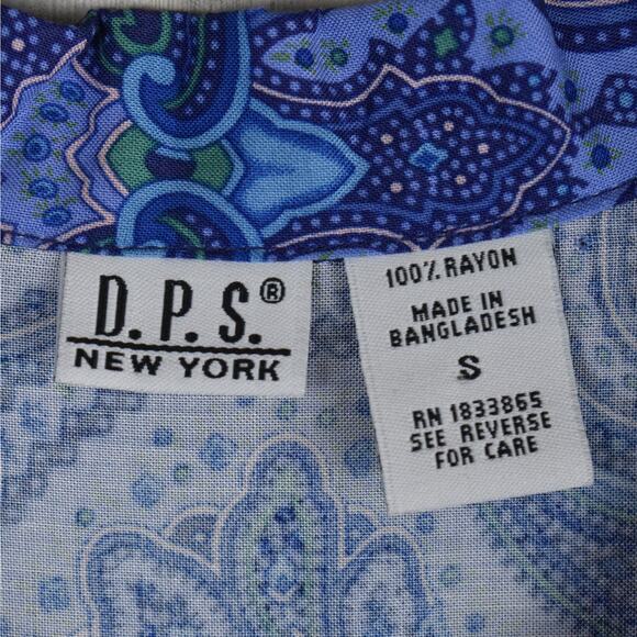 90's vintage blue paisley short sleeve button up blouse shirt top small medium - Picture 5 of 7